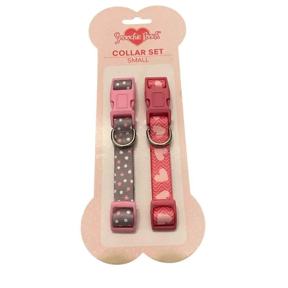 NWT Smoochie Pooch Small Dog Collar Set of TWO Polka Dot and Heart Patterns